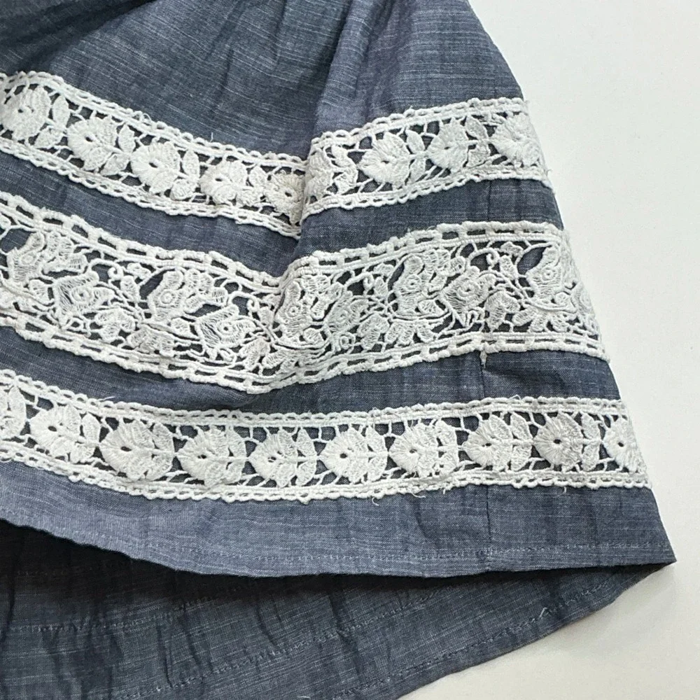 Kaisely Blue Chambray Lace Trim Open Back Dress Kids Size 10 Cottagecore Boho